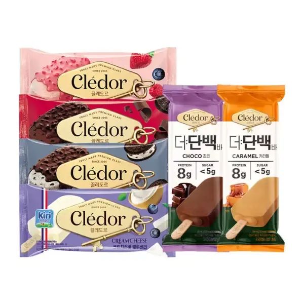 상품 이미지: 빙그레 끌레도르 바 더단백 바 아이스크림 12개 24개 / 베리믹스 쿠앤크 쿠키앤초코 크림치즈블루베리 초코 카라멜