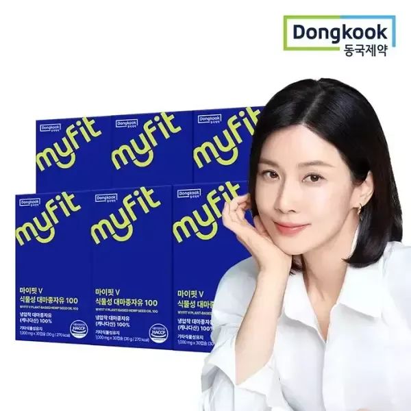 상품 이미지: [4+2] 동국제약 마이핏V 식물성 대마종자유 100 총6박스 캐나다 냉압착 대마종자유 햄프씨드 오일 캡슐 비건인증