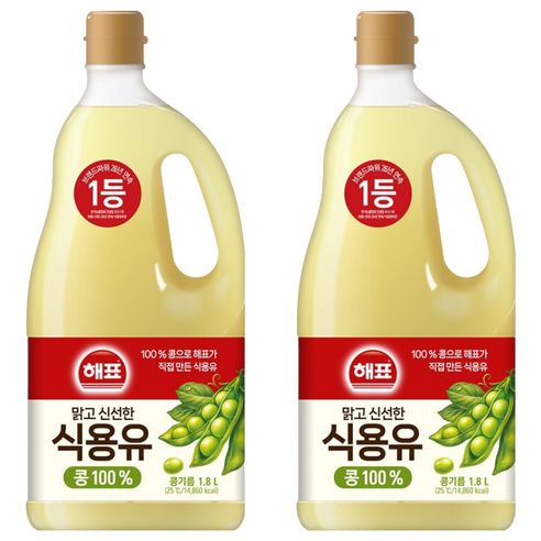 상품 이미지: 해표 콩기름 식용유, 1.8L, 2개