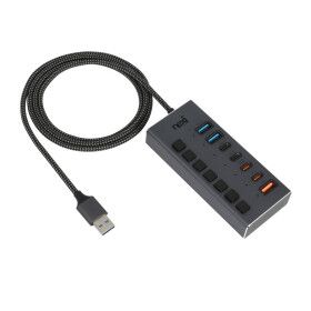 상품 이미지: USB3.0허브 7포트 USB3.1 C타입 1.2M 케이블 PD충전 멀티 개별 유전원 스위치 확장 분배기 메모리 노트북