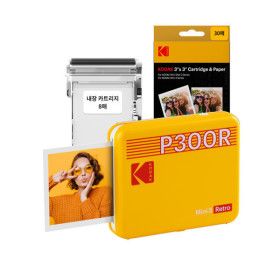 상품 이미지: 코닥 미니3 레트로 P300R+카트리지 38매 옐로우 포토프린터 사진인화기 휴대용 핸드폰 블루투스