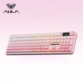 상품 이미지: AULA 독거미 F108 pro 유무선 블루투스 기계식 키보드 gif스크린 노브 핑크 저소음 솜사탕축