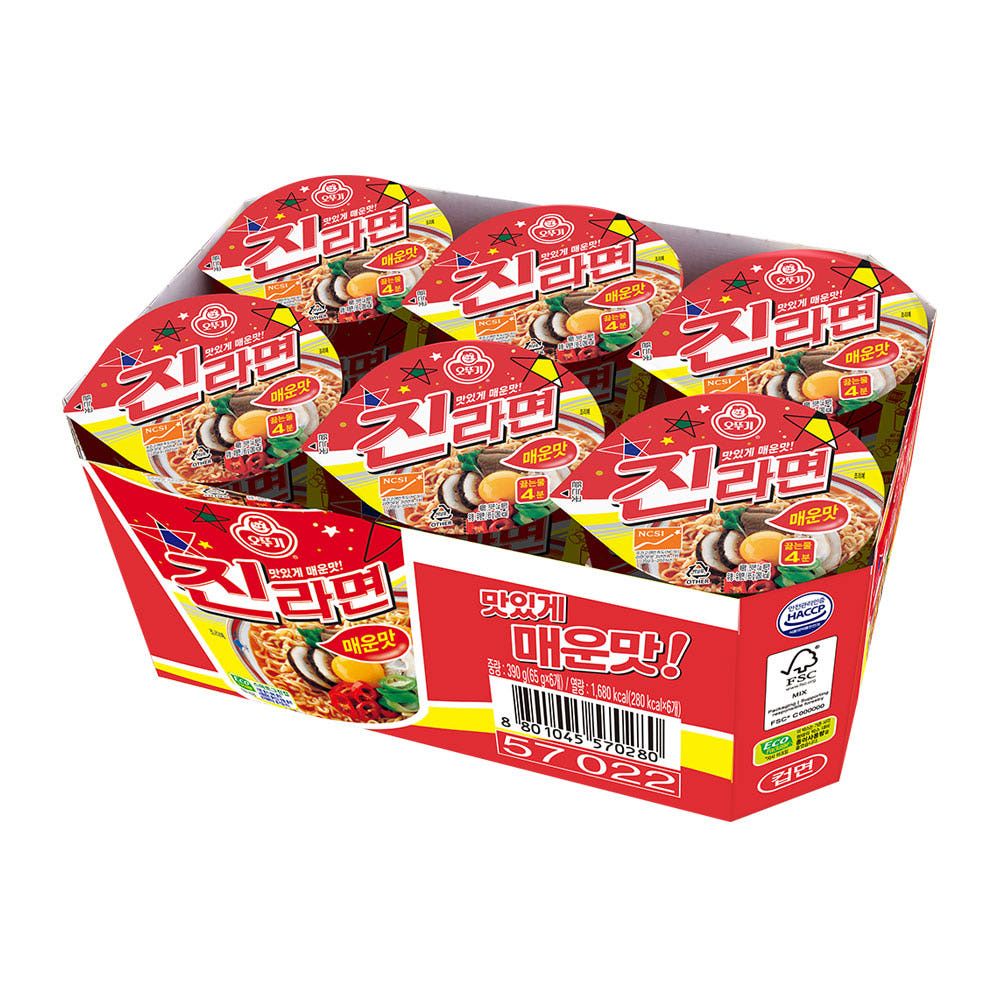 상품 이미지: 오뚜기 진라면 매운맛 컵라면 소컵 65g, 6개