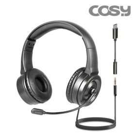 상품 이미지: PC 4극 유선 헤드셋 수업용 어학용 인강용 마이크 헤드폰 3.5mm 단자+C타입젠더