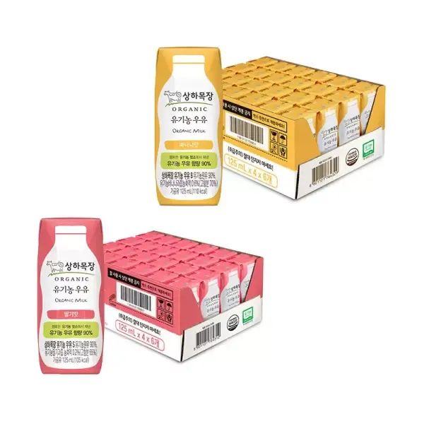 상품 이미지: 상하목장 유기농 딸기우유, 125ml, 24개 + 유기농 바나나우유, 125ml, 24개