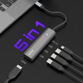 상품 이미지: 멀티허브 5in1 USB C-Type HDMI 4K지원 미러링 빠른전송 고속충전 HDMI 4K지원 미러링 빠른전송 고속충전