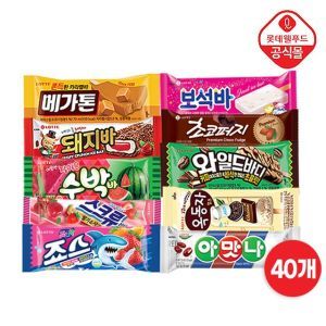 상품 이미지: 롯데 스틱바 혼합 10종 40개세트 (죠스 4+스크류 4+수박 4+돼지바 4 외)