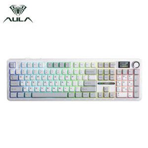 상품 이미지: AULA 독거미 F108 pro 유무선 블루투스 기계식 키보드 gif스크린 노브 화이트 저소음 솜사탕축 빠른출고
