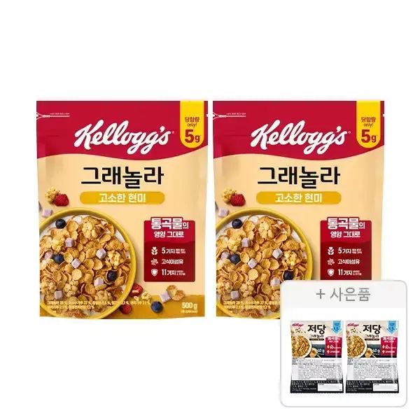 상품 이미지: 켈로그 고소한큐브 현미 그래놀라 500g, 2개 + 증정(저당 그래놀라 40g, 2개)