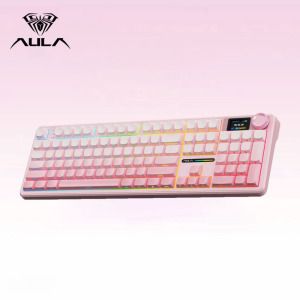 상품 이미지: AULA 독거미 F108 pro 유무선 블루투스 기계식 키보드 gif스크린 노브 핑크 저소음 솜사탕축