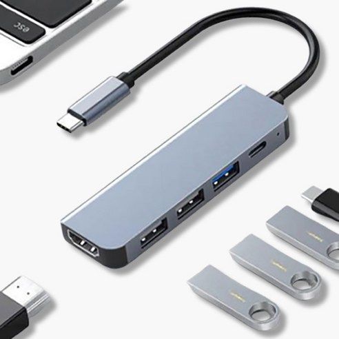 상품 이미지: 디지털케미 5포트 C타입 맥북 삼성 덱스 미러링 멀티포트 USB 허브 DCH-H301