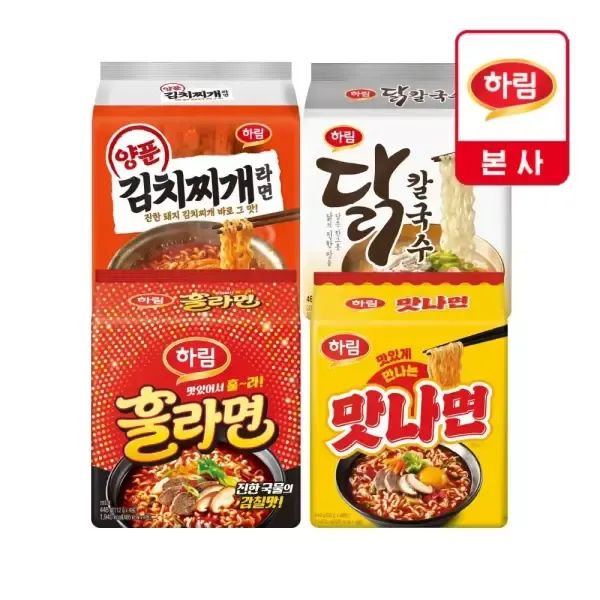 상품 이미지: [하림] 훌라면 4입+양푼김치찌개4입+맛나면4입+닭칼국수 4입+임박 사골쌀라면 1개 증정 (26.06.14)