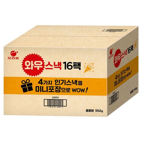 상품 이미지: 오리온 와우스낵 선물세트 16팩, 포카칩 + 꼬북칩 + 오감자 + 돌아온썬칩, 1세트