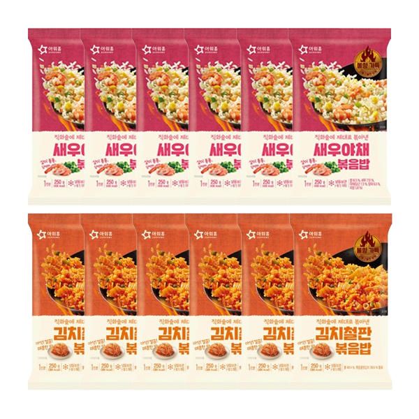 상품 이미지: 아워홈 새우볶음밥 250g, 6개 + 김치철판볶음밥 250g, 6개 (총 12 개)