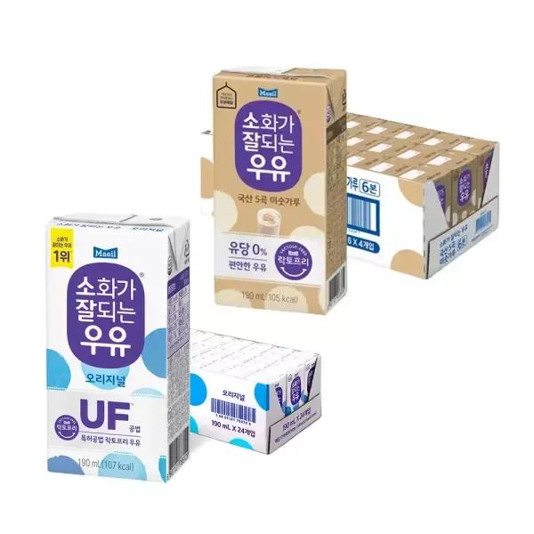 상품 이미지: 소화가잘되는우유 오리지널, 190ml, 24개 + 미숫가루, 190ml, 24개