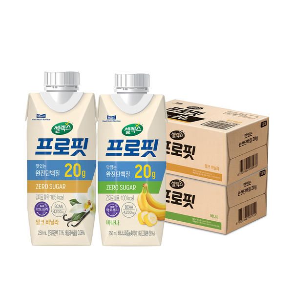 상품 이미지: 셀렉스 프로핏 밀크 바닐라 250ml, 18개 + 드링크 바나나 250ml, 18개
