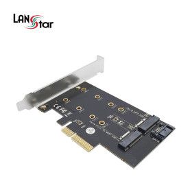 상품 이미지: 랜스타 PCIe 카드 M.2 NVMe SATA 듀얼 SSD 확장 어댑터 LS-PCIE-M2SATAN