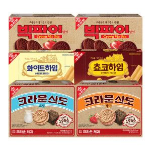 상품 이미지: (추억의 레트로 에디션) 크라운 산도161g(딸기/크림)+하임142g(초코/화이트)+빅파이216g 2개