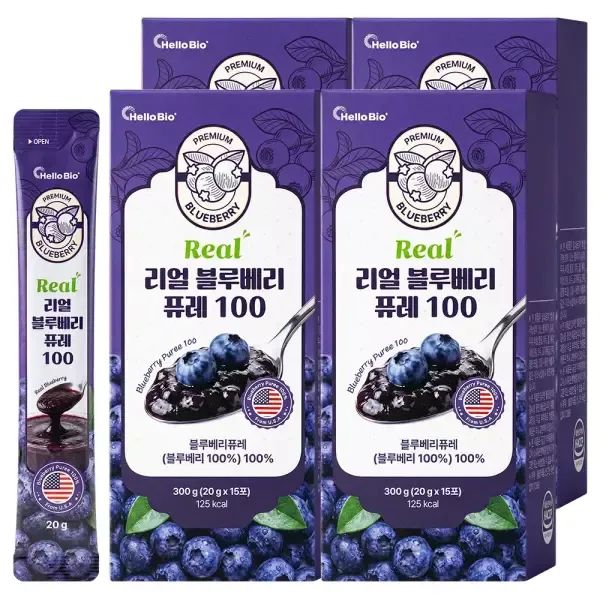 상품 이미지: 리얼 블루베리 퓨레 100 15포 4박스 (총 60포) 첨가물 ZERO 프리미엄 미국산 블루베리 스틱 [HACCP 인증]