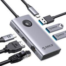 상품 이미지: 오리코 C타입 6IN1 멀티포트 허브 PD100W 충전 HDMI 4K 기가비트 이더넷 PW11-6PR, 은색, 1개
