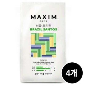 상품 이미지: 맥심 원두커피 싱글 오리진 브라질 산토스 홀빈 1kg 4개