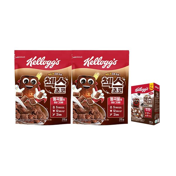 상품 이미지: 켈로그 오곡 첵스초코 570g, 2개 + 증정(쿠키앤크림 120g, 1개)