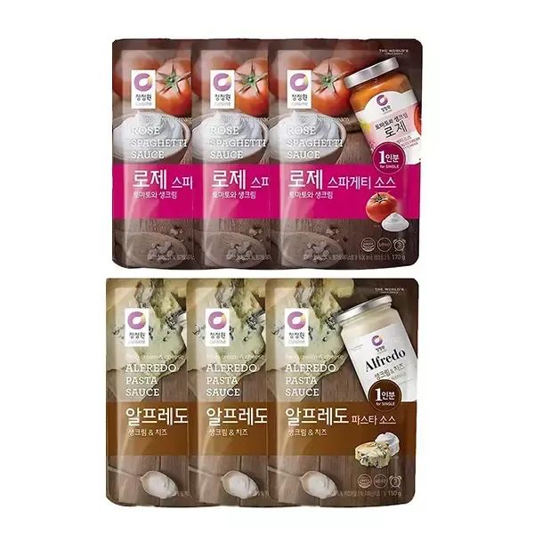 상품 이미지: 청정원 싱글파우치로제소스 170g  + 알프레도소스150g 각 3개 (총6개)