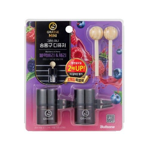 상품 이미지: 불스원 그라스 미니 송풍구 차량용 디퓨저 10ml, 블랙베리&체리, 2개