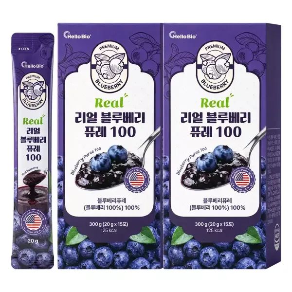 상품 이미지: 리얼 블루베리 퓨레 100 15포 2박스 (총 30포) 첨가물 ZERO 프리미엄 미국산 블루베리 스틱 [HACCP 인증]