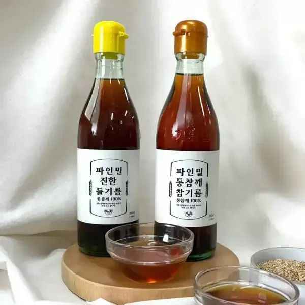 상품 이미지: [파인밀] 저온압착 고소한 참기름 350ml 2병 +들기름 350ml 2병 (총 4병)
