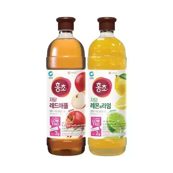 상품 이미지: 청정원 저당홍초 레드애플 1.5L, 1개 + 저당홍초 레몬&라임 1.5L, 1개