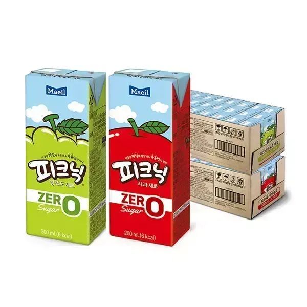 상품 이미지: 피크닉 청포도 제로 200ml, 24개입, 1개+사과 제로 200ml, 24개입, 1개
