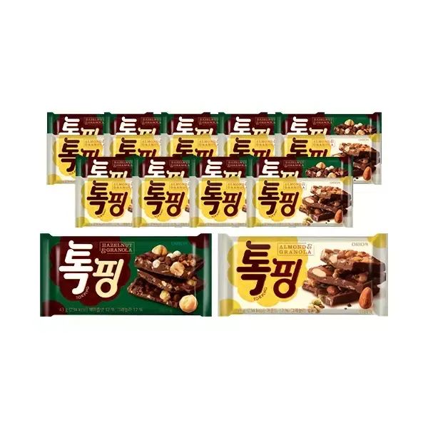 상품 이미지: 오리온 톡핑 헤이즐넛 그래놀라 43g, 10개 + 아몬드 그래놀라 43g, 10개