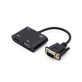상품 이미지: 듀얼모니터 VGA to HDMI VGA동시출력 RGB컨버터 멀티포트 변환기 미러링 젠더 케이블 D-SUB PC컴퓨터 USB
