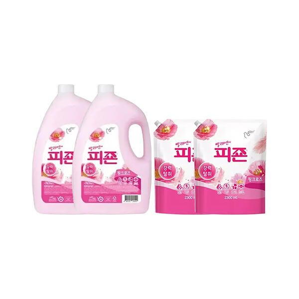 상품 이미지: 피죤 섬유유연제 용기 핑크로즈 4.21L, 2개 + 리필 2.3L, 2개