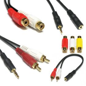 상품 이미지: 오디오 케이블 음향 스피커선 3.5mm to 2 RCA 이어폰 연장선 코엑시얼 광케이블 PC AUX 음성 연결선 변환잭
