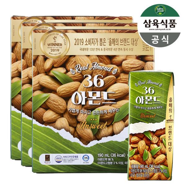 상품 이미지: 삼육식품 36 아몬드 언스위트 190ml 48팩
