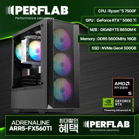 상품 이미지: 라이젠5 7500F RTX5060Ti 게이밍 컴퓨터 어드레날린 ARR5-FX560Ti 지포스 그래픽카드 AMD 데스크탑 조립 PC