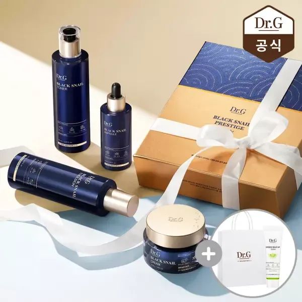 상품 이미지: 닥터지 블랙 스네일 프레스티지 4종 풀 기초 세트(토너 150ml, 에멀전 150ml, 앰플 50ml, 크림 50ml) + 그린 마일드 업 선 플러스 10ml + 쇼핑백