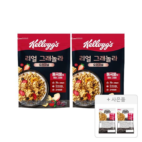 상품 이미지: 켈로그 리얼 그래놀라 400g, 2개 + 증정(프로틴 그래놀라 제로슈거 40g, 2개)