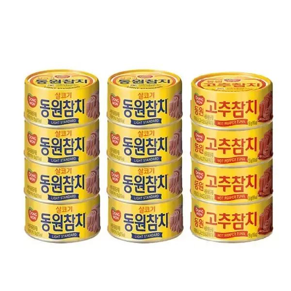 상품 이미지: 동원 라이트스탠다드 참치 150g, 4입, 2개 + 고추참치 150g, 4입, 1개  (총 12개)