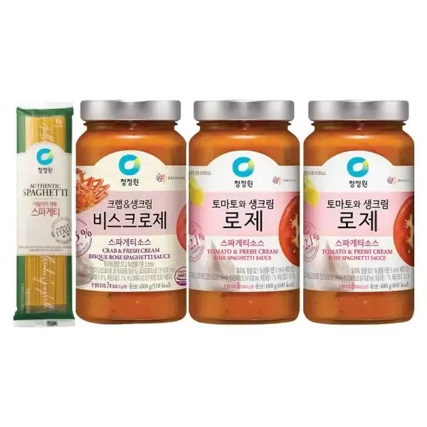 상품 이미지: 청정원 파스타소스, 로제, 600g, 2개 + 비스크로제, 600g, 1개 + 스파게티면, 500g, 1개