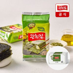 상품 이미지: (신선집중) 광천김 올리브유 녹차 도시락김 5g 54봉 / 올리브유로 바삭 하게 구운 김