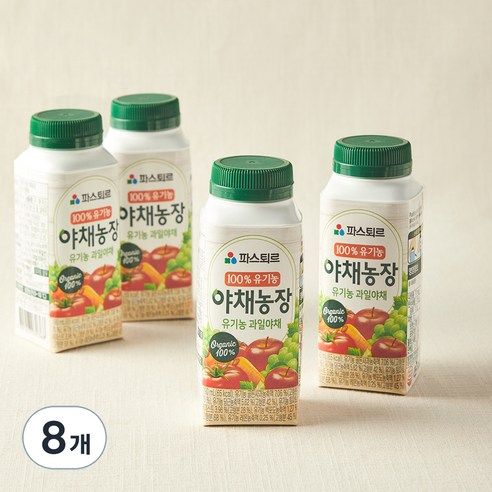 상품 이미지: 파스퇴르 야채농장 유기농 과일야채주스, 190ml, 8개