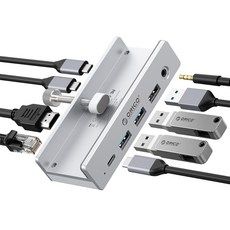 상품 이미지: 오리코 7 in 1 C타입 10Gbps 3.5mm 오디오 RJ45 HDMI 4K@60Hz 클램프형 USB허브 MH8P, 실버, 1개