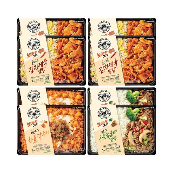 상품 이미지: 온더고 김치제육덮밥 290g, 4개 + 더블치즈 차돌깍두기 300g, 2개 + 우삼겹불고기덮밥 290g, 2개