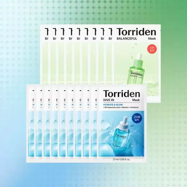 상품 이미지: [NEW] (SET) 토리든 다이브인 히알루론산 마스크 27ml 10매 + 밸런스풀 시카 마스크 25ml 10매