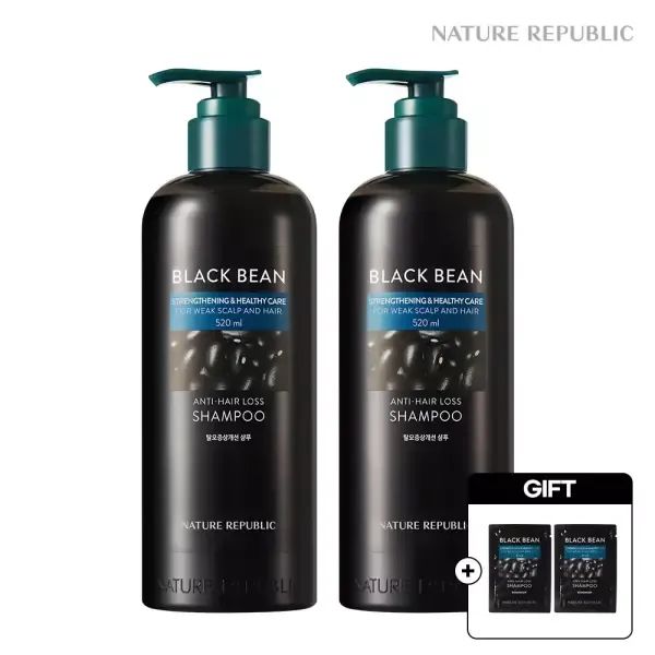 상품 이미지: [네이처리퍼블릭/2개] 블랙빈 탈모증상 개선 샴푸 520ml (+ 블랙빈 샴푸 10ml 2개)