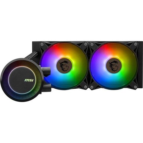 상품 이미지: MSI MAG CORELIQUID E240 AIO CPU 액체 쿨러 확대된 구리 냉각판 ARGB 블록헤드 및 FDB 팬 듀얼 챔버 워터 블록 분할 흐름 라디에이터 미스틱 라이트