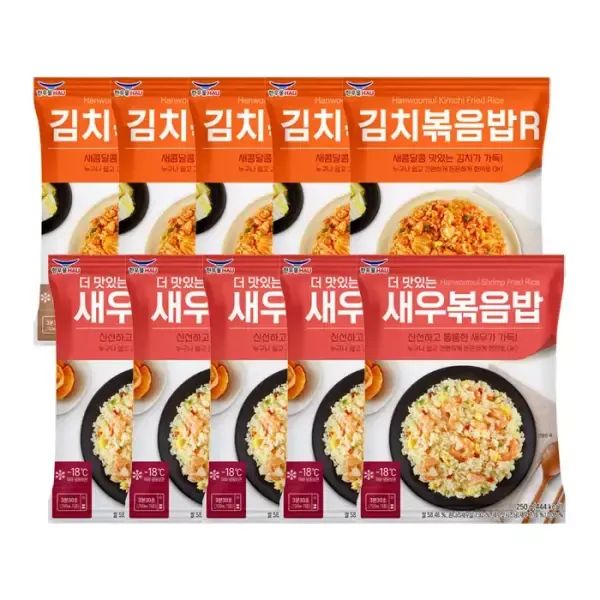 상품 이미지: 한우물 새우 볶음밥 250g x 5개 + 한우물 김치 볶음밥 250g x 5개
